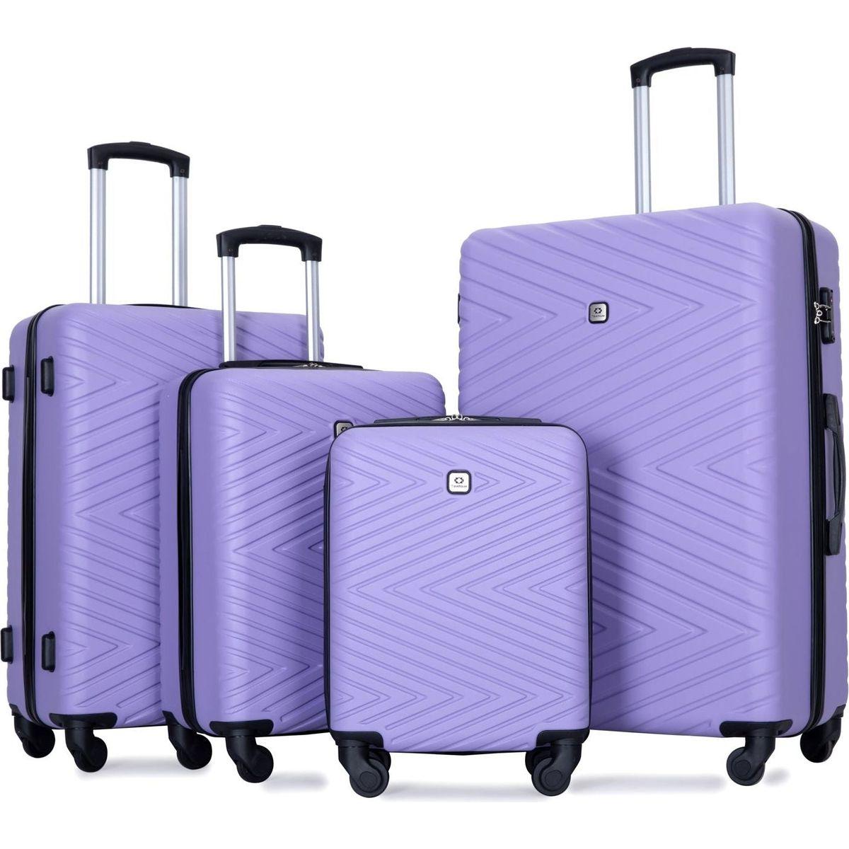 luggage 4-piece ABS lightweight suitcase with rotating wheels, 24 inch and 28 inch with TSA lock, (16/20/24/28) LIGHT PURPLE
