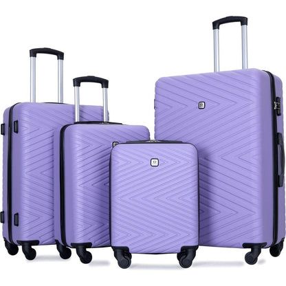 luggage 4-piece ABS lightweight suitcase with rotating wheels, 24 inch and 28 inch with TSA lock, (16/20/24/28) LIGHT PURPLE