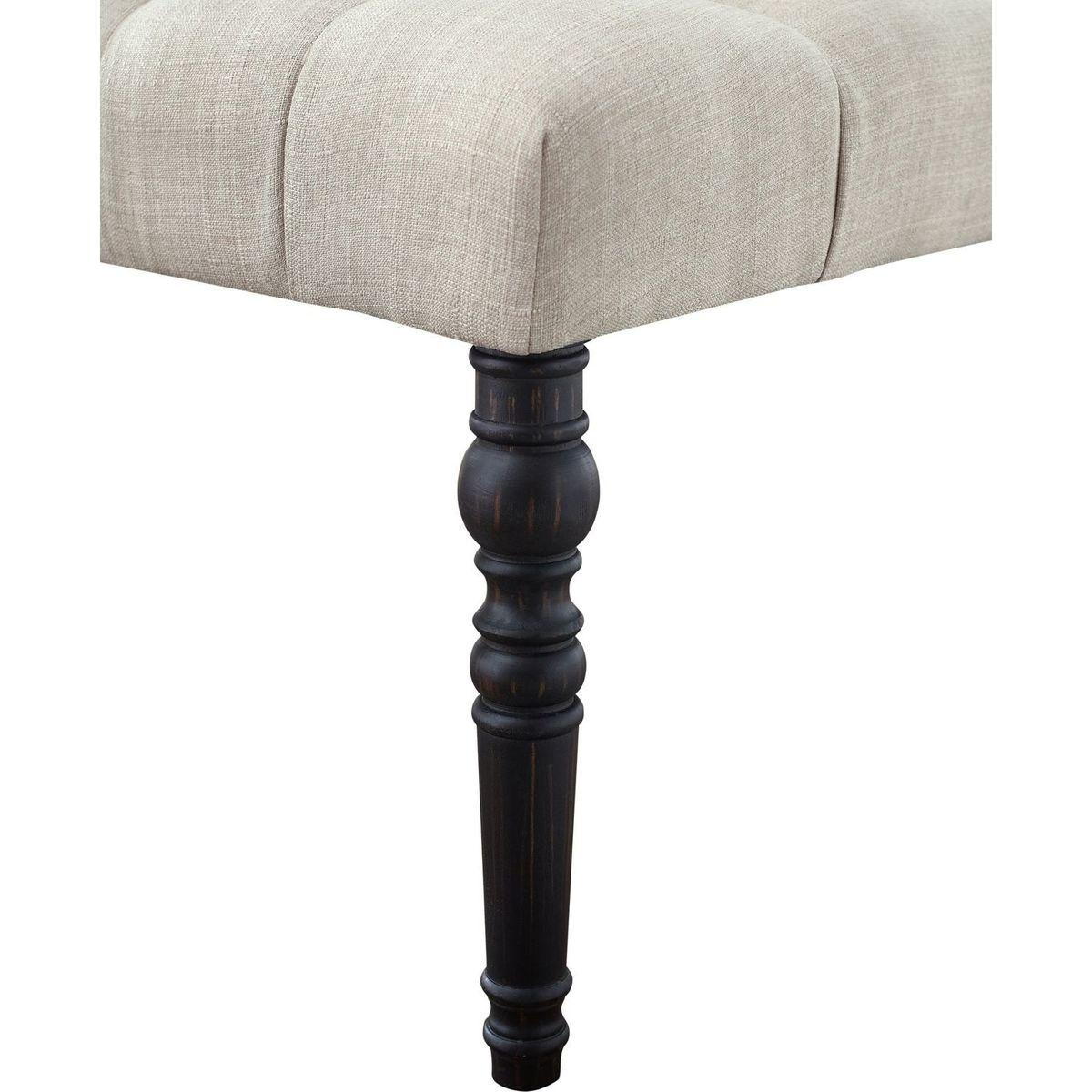 Leviton Fabric Tufted Turned Leg Dining Bench, Tan