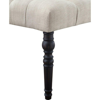 Leviton Fabric Tufted Turned Leg Dining Bench, Tan