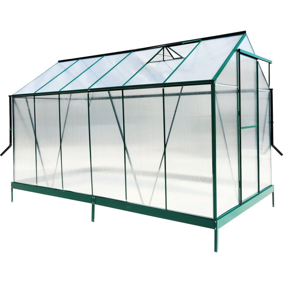 6.3'x12.2'x7' Polycarbonate Greenhouse, Heavy Duty Outdoor Aluminum Walk-in Green House Kit with Rain Gutter, Vent and Door for Backyard Garden, color green