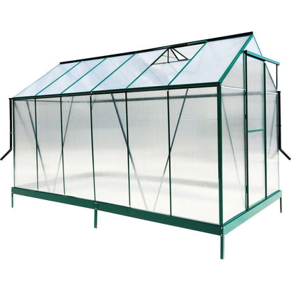 6.3'x12.2'x7' Polycarbonate Greenhouse, Heavy Duty Outdoor Aluminum Walk-in Green House Kit with Rain Gutter, Vent and Door for Backyard Garden, color green
