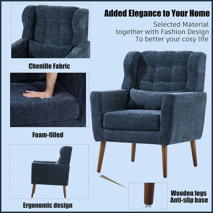 Modern Accent Chair Upholstered Foam Filled Living Room Chairs Comfy Reading Chair Mid Century Modern Chair with Chenille Fabric Lounge Arm Chairs Armchair for Living Room Bedroom (Dark Blue)