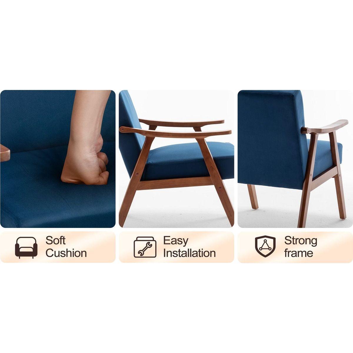 Mid-Century Modern Chair, Living Room Chair with Solid Wood Frame, Accent Chair Extra-Thick Backrest, Wingback Chair for Bedroom, Reading Room, Living Room, Lounge Chair Indoor