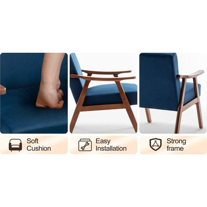 Mid-Century Modern Chair, Living Room Chair with Solid Wood Frame, Accent Chair Extra-Thick Backrest, Wingback Chair for Bedroom, Reading Room, Living Room, Lounge Chair Indoor