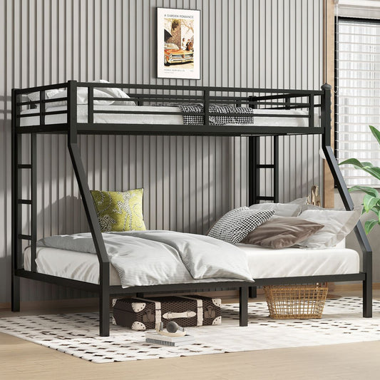Metal Twin XL over Queen Bunk Bed for Teens and Adults,Space-Saving/Noise Reduced/No Box Spring Needed, Black