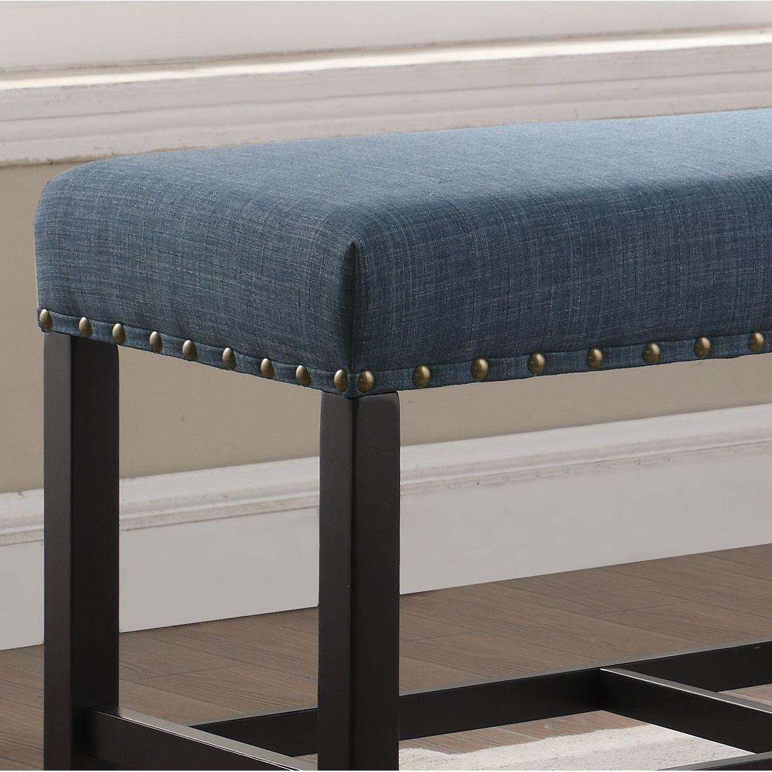 Biony Fabric Counter Height Dining Bench with Nailhead Trim, Blue