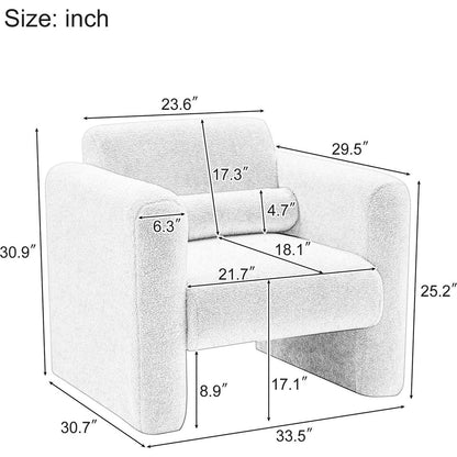 Modern Accent Chair Lambskin Sherpa Fabric Upholstered Comfy Reading Arm Chair Soft Padded Armchair with Back and Pillow for Living Room Bedroom Reception Waiting Room Office, Cream