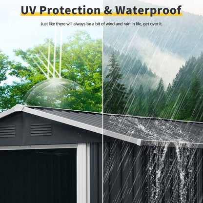 8ft x 6ft Outdoor Metal Storage Shed with Floor Base,Black