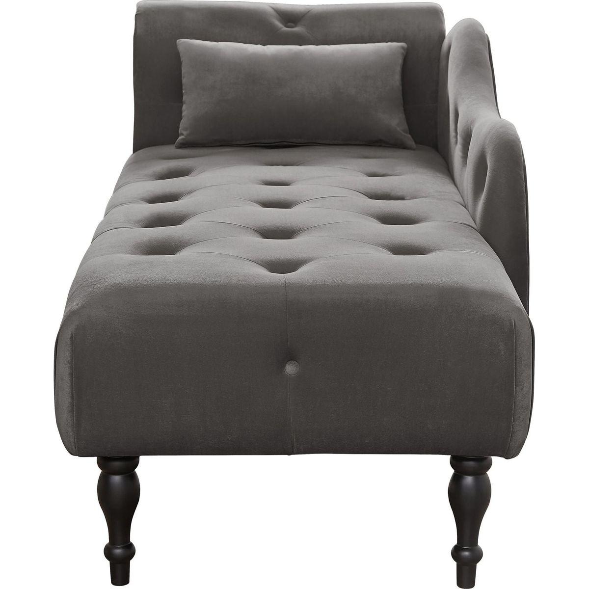 60.6" Velvet Chaise Lounge Buttons Tufted Nailhead Trimmed Solid Wood Legs with 1 Pillow,Grey (Left Arm Design as Shown in the Picture) - Streamdale Furniture