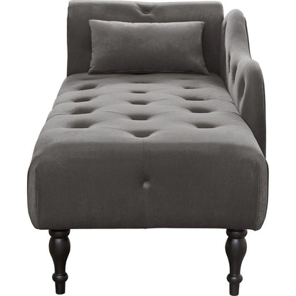 60.6" Velvet Chaise Lounge Buttons Tufted Nailhead Trimmed Solid Wood Legs with 1 Pillow,Grey (Left Arm Design as Shown in the Picture) - Streamdale Furniture