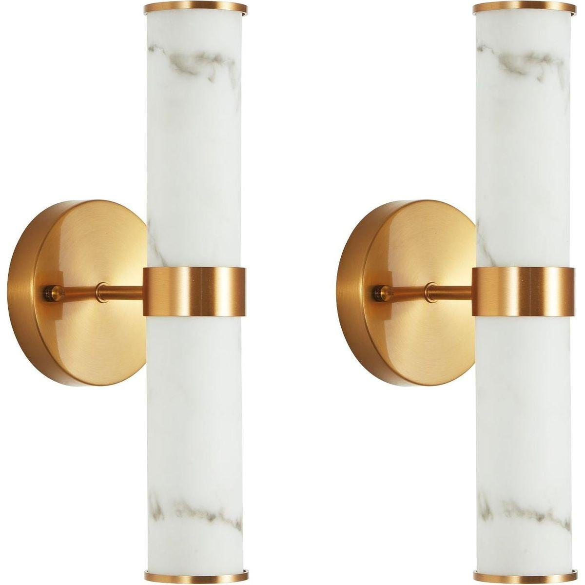 Golden and Elegant Resin Wall Sconce,Set of 2,Modern Vertical Light Fixture for Bathrooms, Hallways, and Bedrooms (Only Inoor)