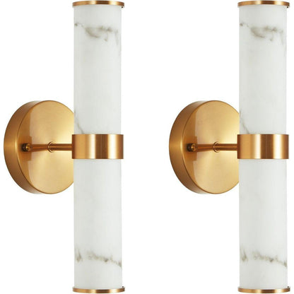Golden and Elegant Resin Wall Sconce,Set of 2,Modern Vertical Light Fixture for Bathrooms, Hallways, and Bedrooms (Only Inoor)