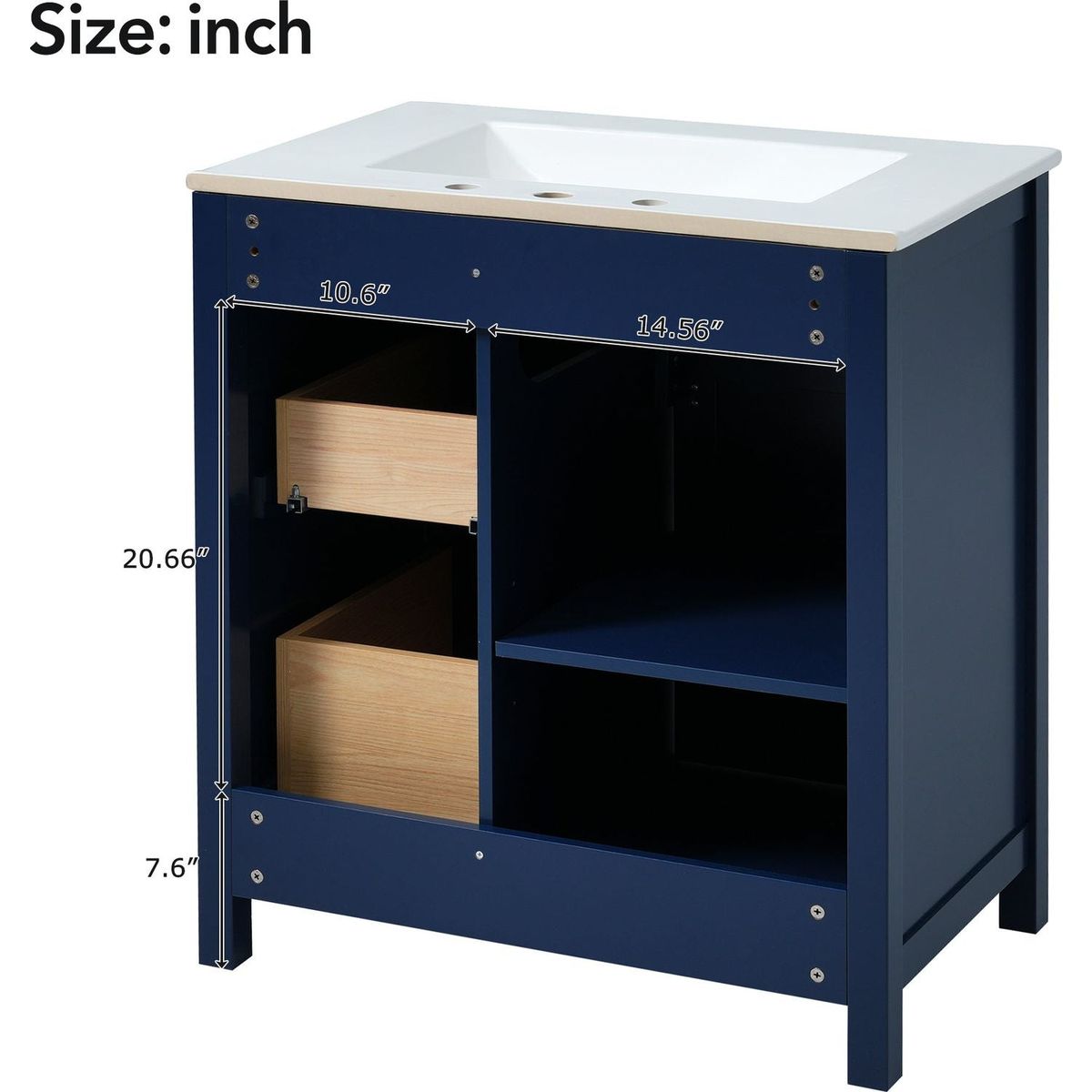 30-Inch Blue Bathroom Vanity with Ceramic Sink and Ample Storage - Ideal Choice for Small Bathrooms