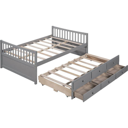 Full size Daybed with Twin size Trundle and Drawers, Full Size, Gray