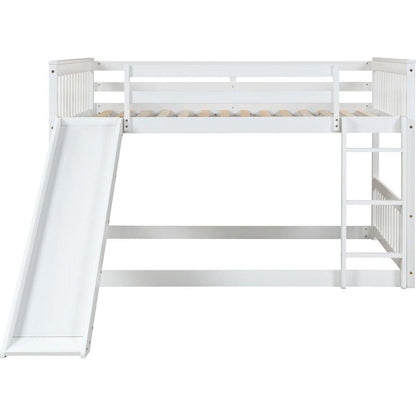 Full over Full Bunk Bed with Slide and Ladder in White Color