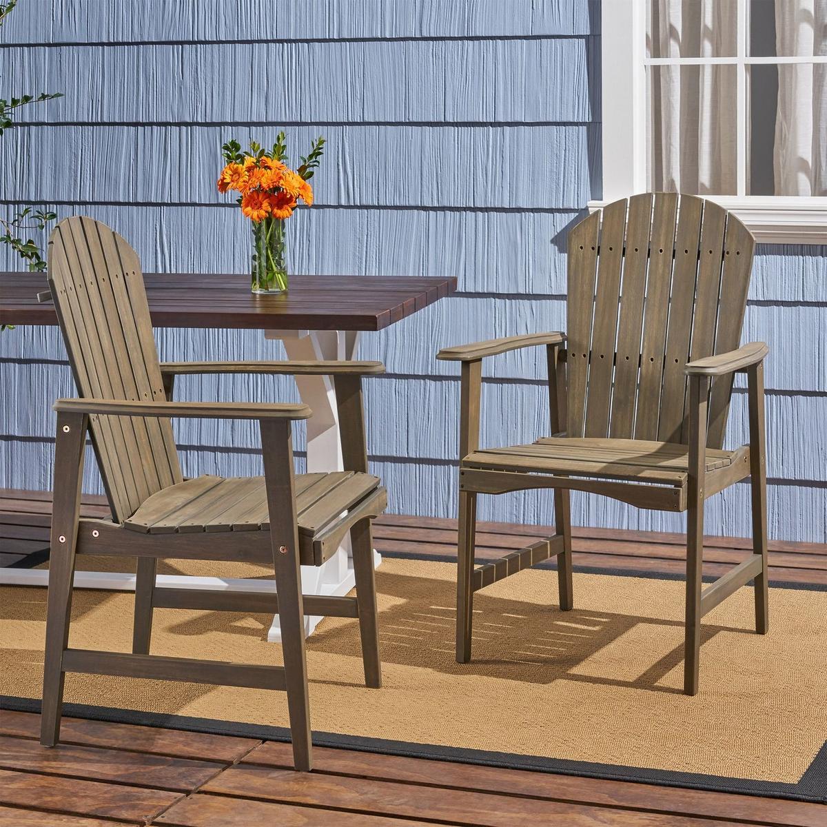 Acacia Wood Adirondack Dining Chairs (Set of 2), Gray Finish