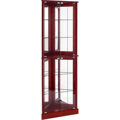 Corner Curio Dispaly Cabinet with Lights, Adjustable Tempered Glass Shelves, Mirrored Back,Cherry
