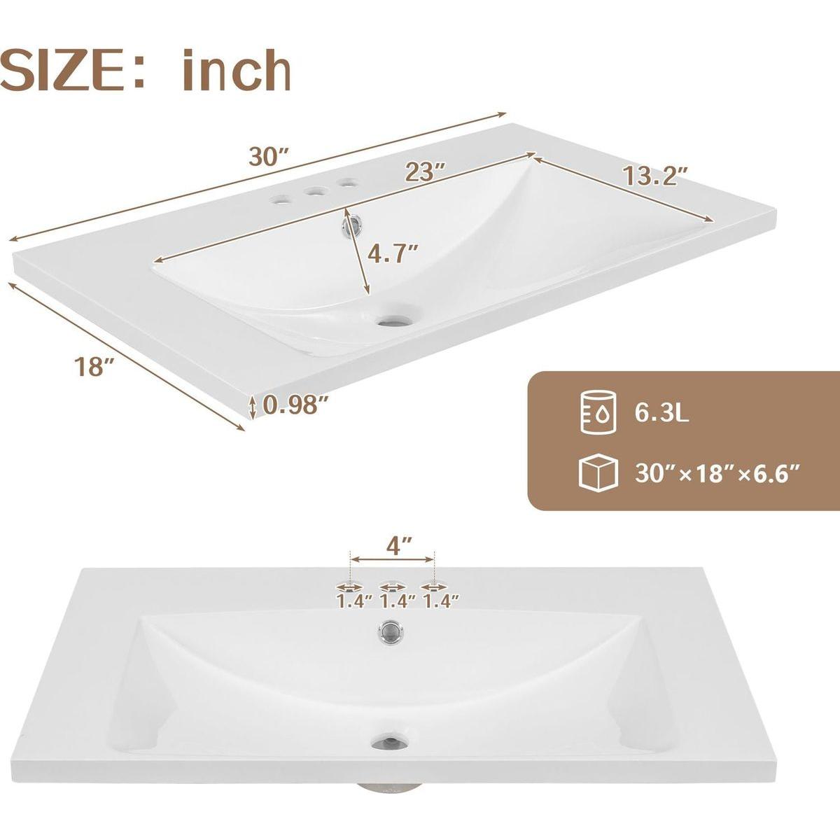 30" Bathroom Vanity with Sink Combo, White Bathroom Cabinet with Drawers, Solid Frame and MDF Board