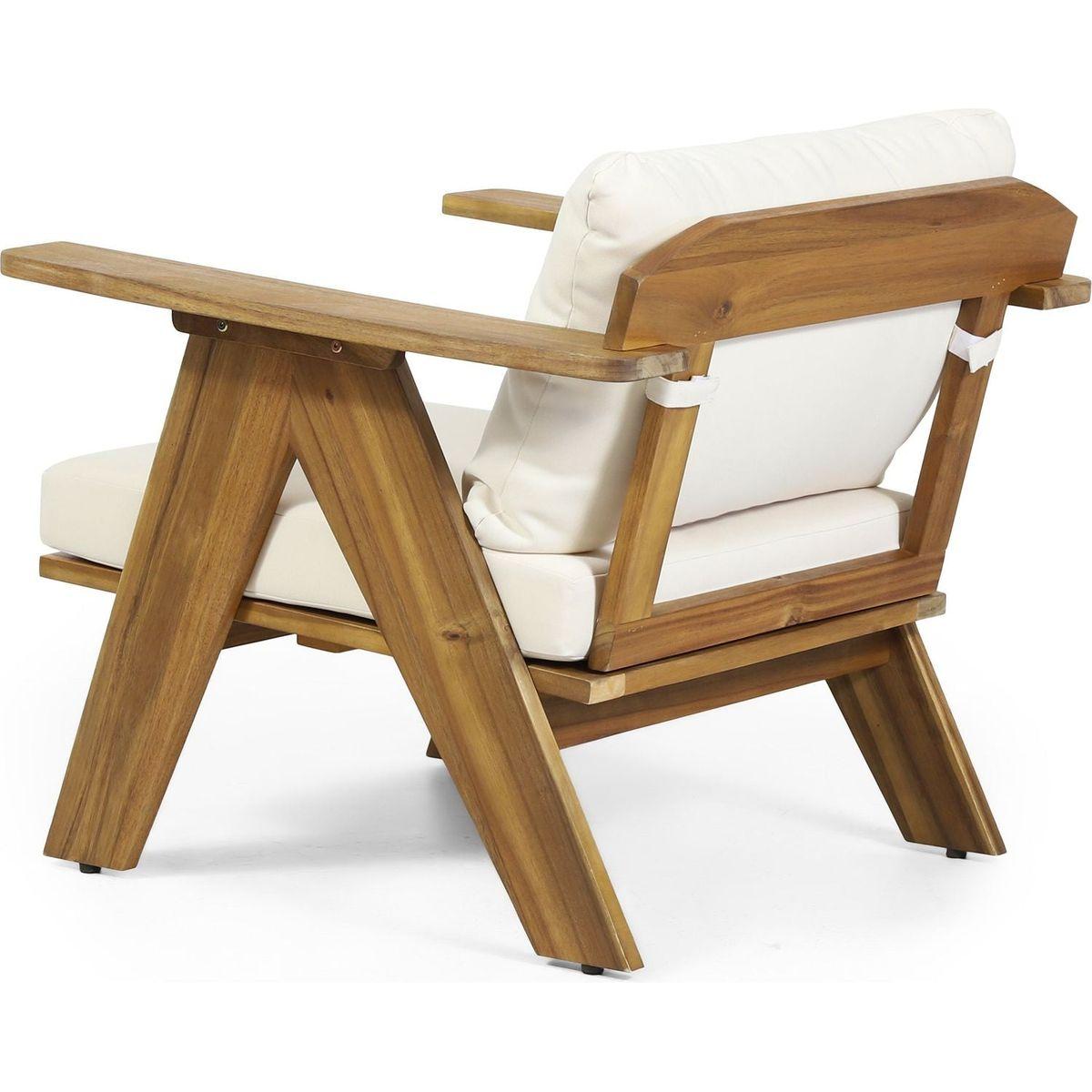 Outdoor Acacia Wood Club Chairs with Cushions (Set of 2), Teak Finish+ Beige, 30.75" W x 30.25" D x 26.00" H