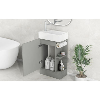 18.6" Bathroom Vanity with Sink, Bathroom Vanity Cabinet with Two-tier Shelf, Left or Right Orientation, Grey