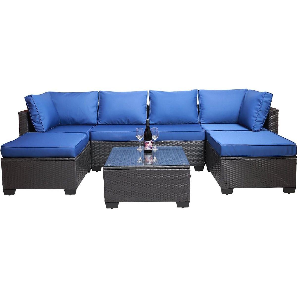 Outdoor Garden Patio Furniture 7-Piece PE Rattan Wicker Cushioned Sofa Sets and Coffee Table, patio furniture set;outdoor couch;outdoor couch patio furniture;outdoor sofa;patio couch