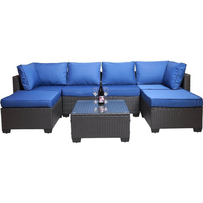 Outdoor Garden Patio Furniture 7-Piece PE Rattan Wicker Cushioned Sofa Sets and Coffee Table, patio furniture set;outdoor couch;outdoor couch patio furniture;outdoor sofa;patio couch