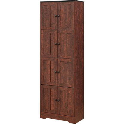 Tall Storage Cabinet with 8 Doors and 4 Shelves, Wall Storage Cabinet for Living Room, Kitchen, Office, Bedroom, Bathroom, Walnut