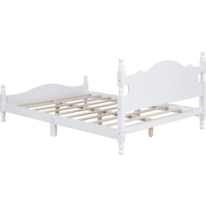 Queen Size Wood Platform Bed Frame,Retro Style Platform Bed with Wooden Slat Support,White