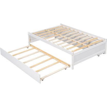 Versatile Full Bed with Trundle,Under bed Storage Box and Nightstand .White