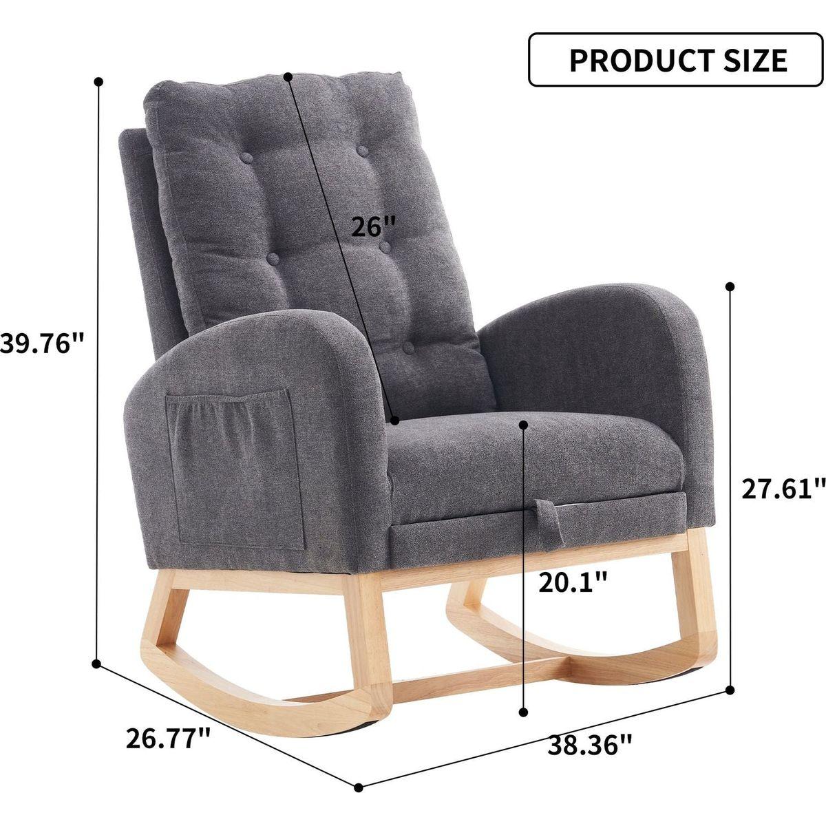 Accent Rocking Chair with Footrest High Back Rubber Wood Rocking Legs Bedroom Living Space 26.77D X 38.36W X 39.76H Inch