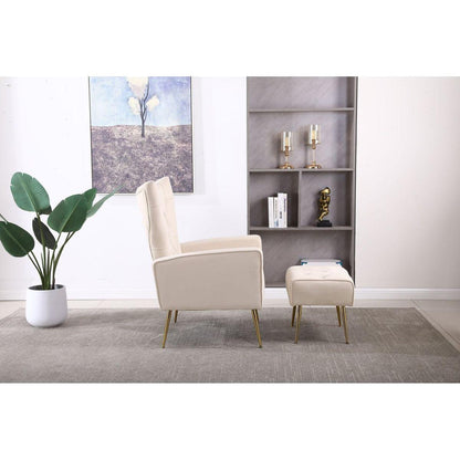 Modern Accent Chair with Ottoman, Comfy Armchair for Living Room, Bedroom, Apartment, Office (Beige)