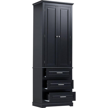 Tall Storage Cabinet with Three Drawers for Bathroom/Office, Black