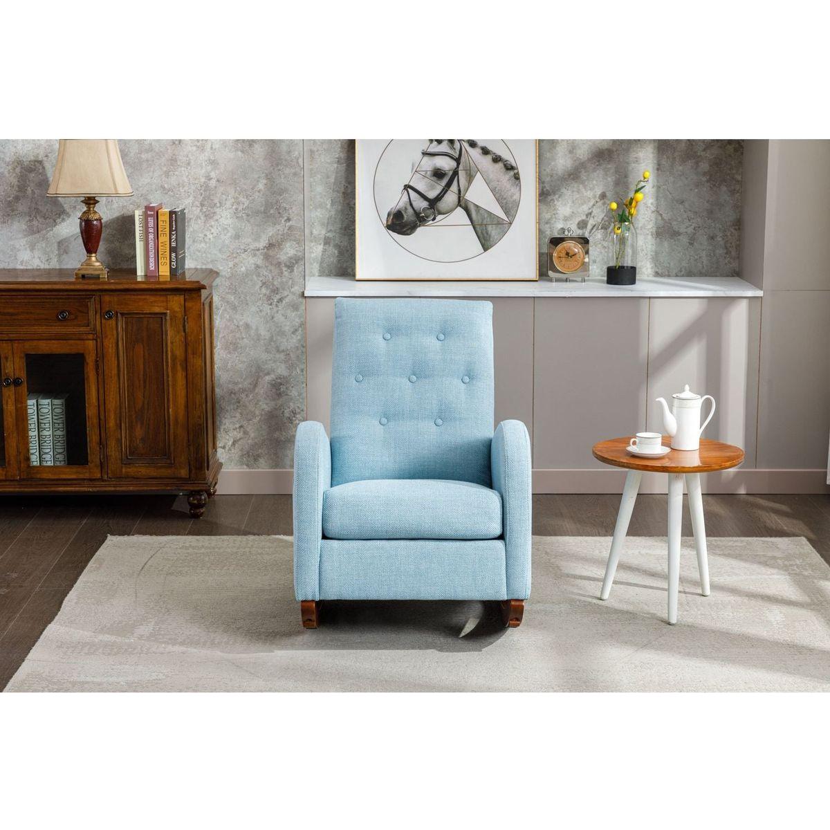 High Back Rocking Chair Nursery Chair .Comfortable Rocker Fabric Padded Seat .Modern High Back Armchair