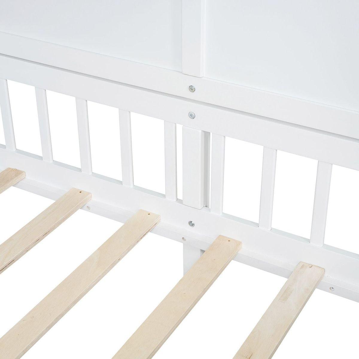 Twin Size House Bed with Shelves, House Bed with Window and Sparkling Light Strip on the Roof, White