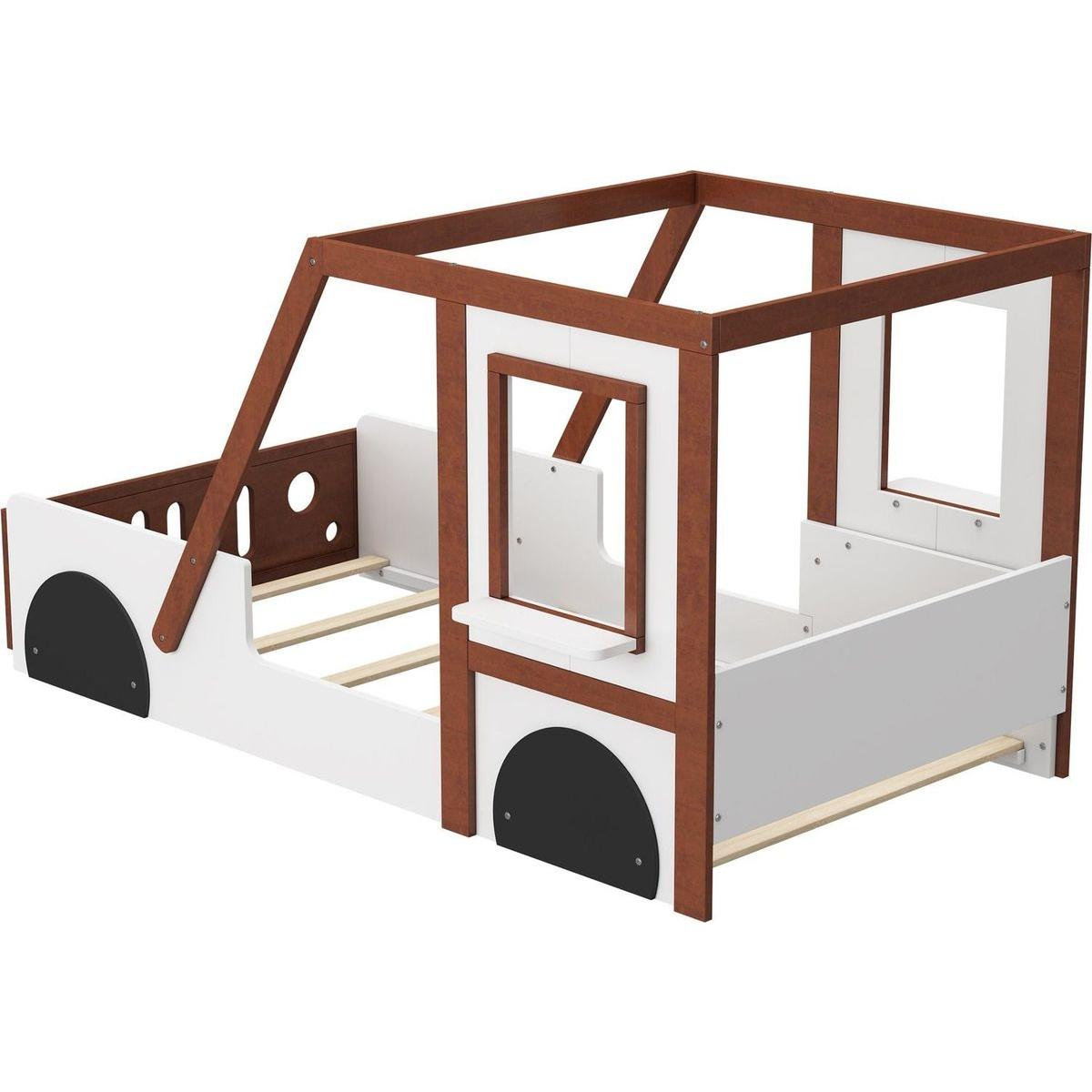Fun Play Design Twin Size Car Bed, Kids Platform Bed in Car-Shaped for Kids Boys Girls Teens,White+ Orange