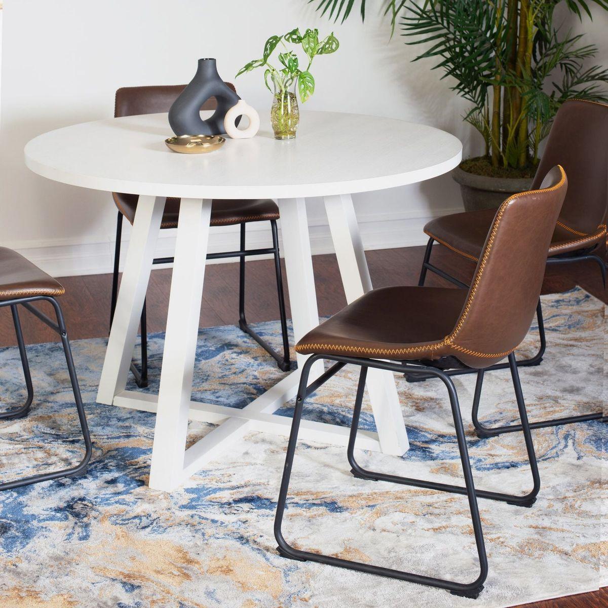 Varna 5-Piece Round Dining Set, Trestle Dining Table with 4 Stylish Chairs