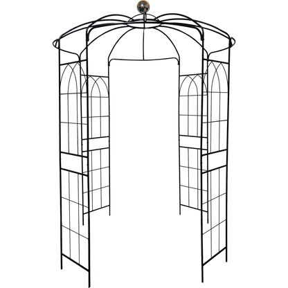 Metal Garden Arch Iron Garden Arbors Gazebo Dia 81.3" x 114.2" High Birdcage Shape Pergola Pavilion for Wedding Ceremony White