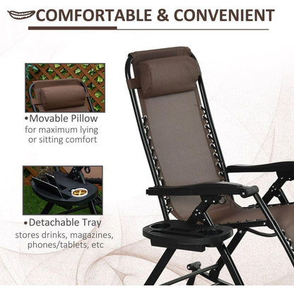 Outdoor Rocking Chairs, Foldable Reclining Zero Gravity Lounge Rocker w/ Pillow, Cup & Phone Holder, Combo Design w/ Folding Legs, Brown