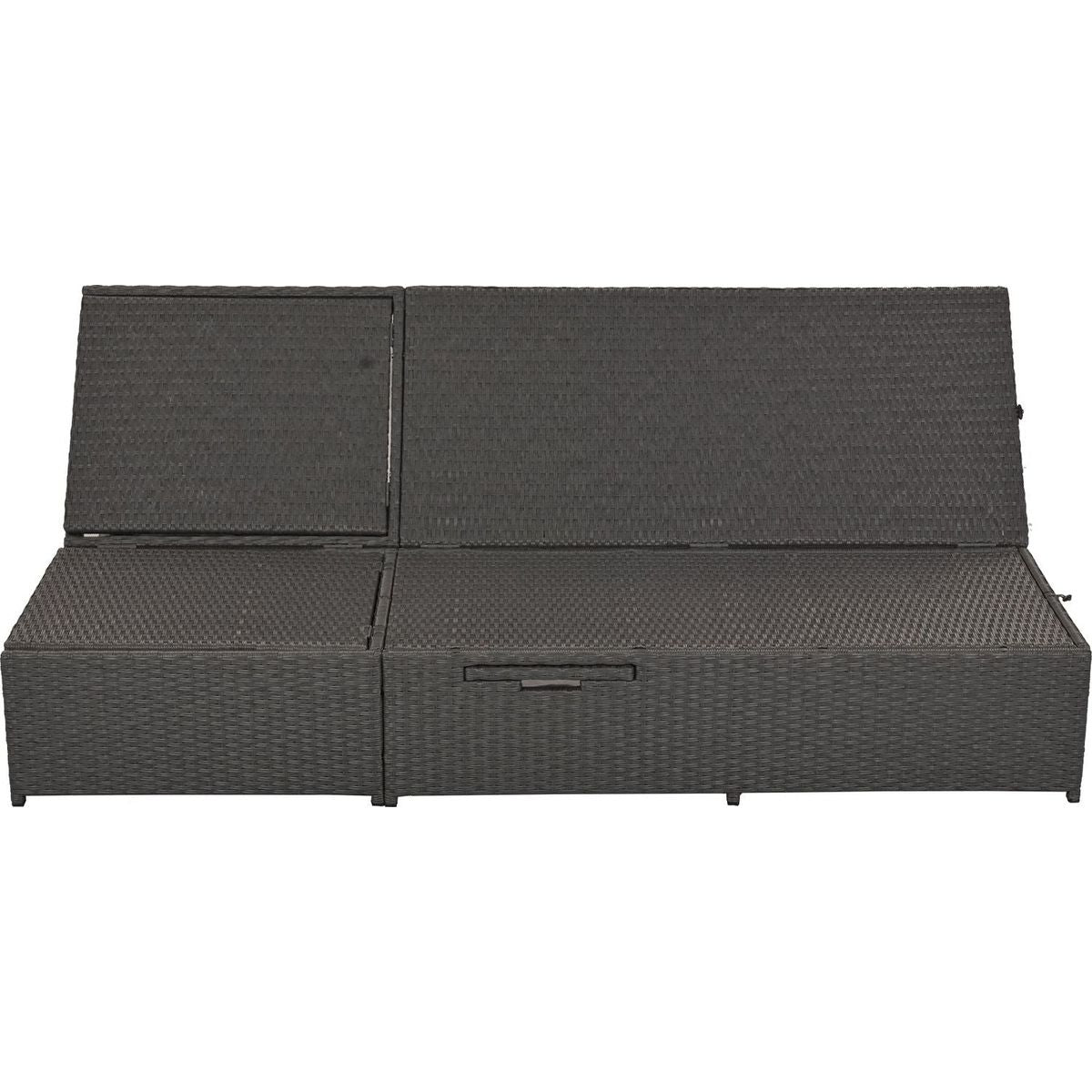 Outdoor Double Sunbed, Wicker Rattan Patio Reclining Chairs with Adjustable Backrest and Seat, Conversational Set for 2 Person, Gray