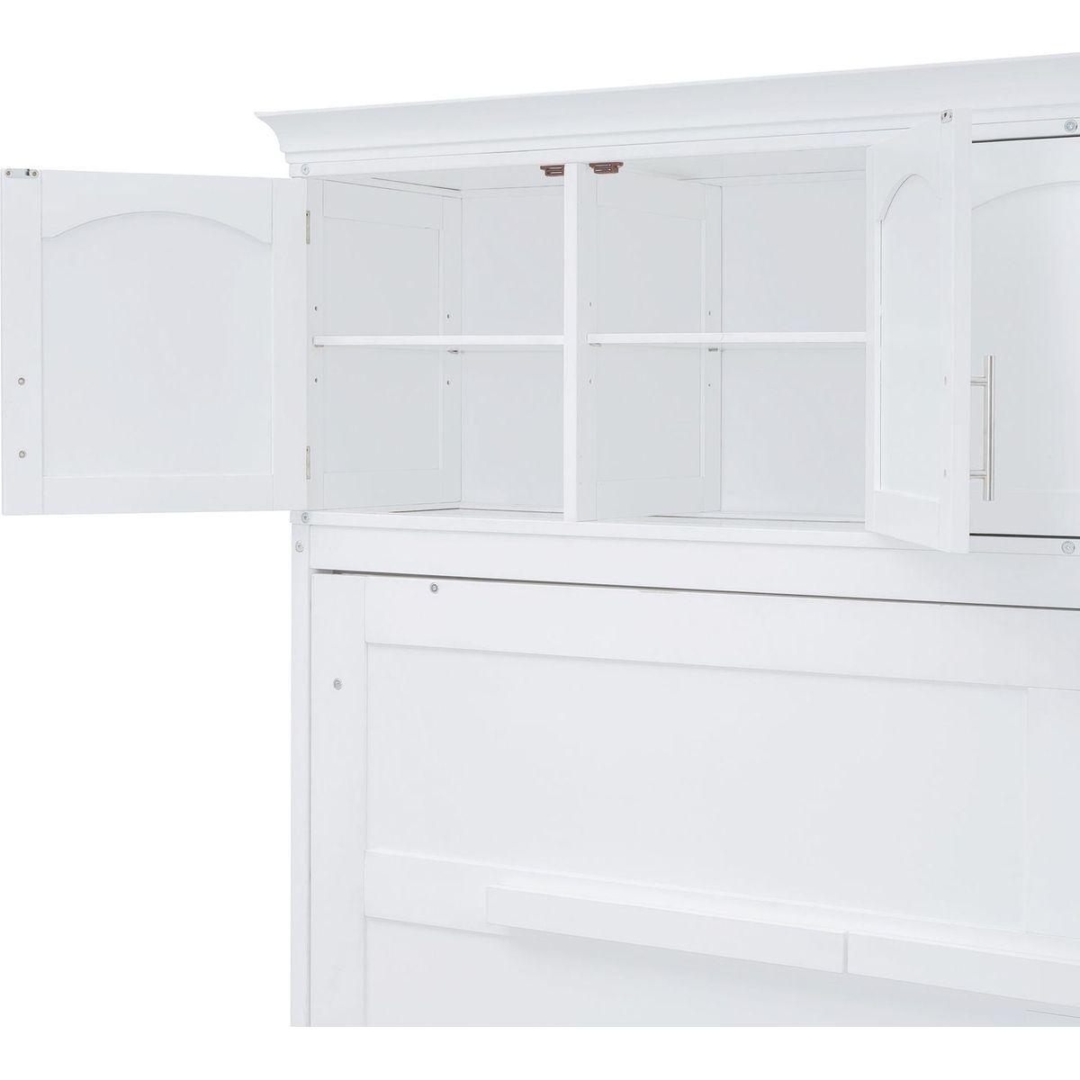Full Size Murphy Bed Wall Bed with Top Cabinets,White