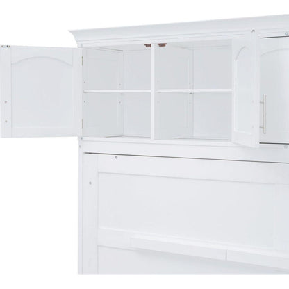 Full Size Murphy Bed Wall Bed with Top Cabinets,White