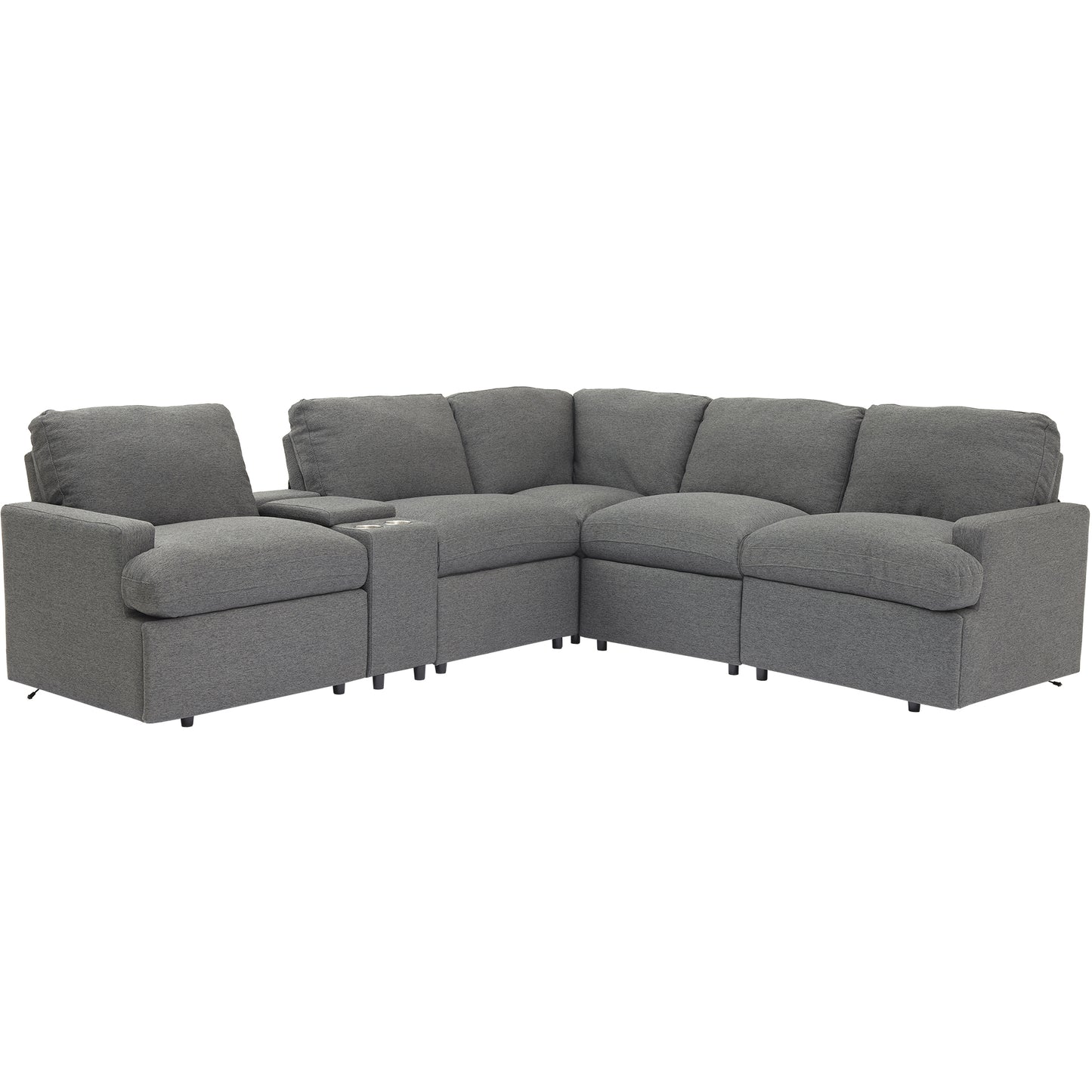 104" Power Recliner Corner Sofa Home Theater Reclining Sofa Sectional Couches with Storage Box, Cup Holders, USB Ports and Power Socket for Living Room, Dark Grey