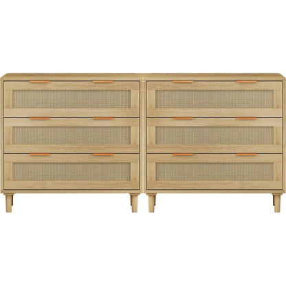 3-Drawers Rattan Storage Cabinet Rattan Drawer (Set of 2),for Bedroom,Living Room,Dining Room,Hallways,Oak