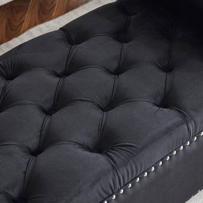 Storage Bench, 44.5-Inch Queen Velvet Button Bedside Bench, Entryway Living Room with Armrests, Nailhead Trim, Upholstered Bedroom Bench, Bedside Ottoman, Living Room, Entryway, Black