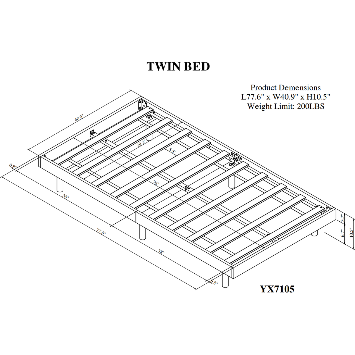 Modern Design Twin Size Floating Platform Bed Frame for Grey Color
