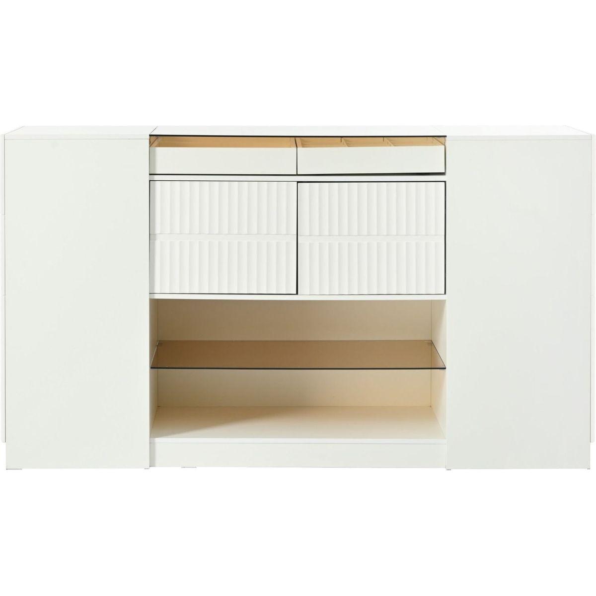 Modern Luxury Multi-Functional Island Vanity Dresser and Storage Cabinet with Glass Tabletop, Display Shelf,6 Drawers for Walk-in-Wardrobe and Bedroom