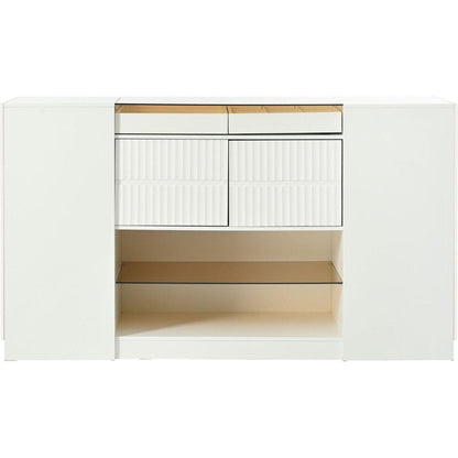 Modern Luxury Multi-Functional Island Vanity Dresser and Storage Cabinet with Glass Tabletop, Display Shelf,6 Drawers for Walk-in-Wardrobe and Bedroom