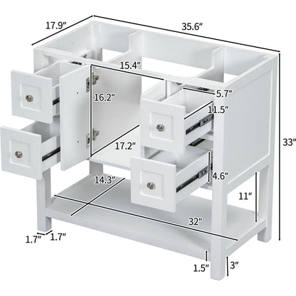 36" Bathroom Vanity without Sink,Free Standing Vanity Set with 4 Drawers& Soft Closing Doors,Solid Wood Frame Bathroom Storage Cabinet Only