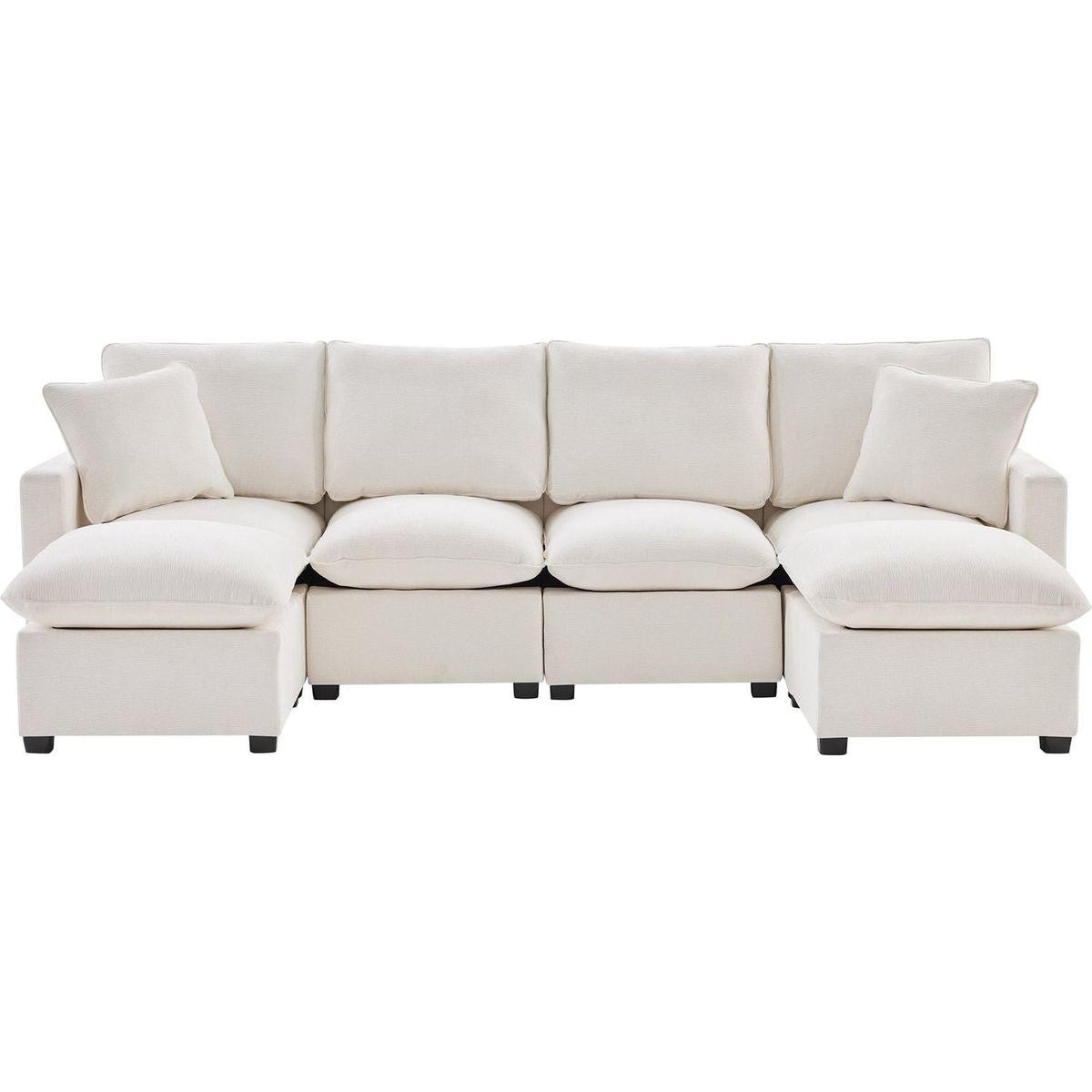 110x57" Modern U Shape Modular Sofa, 6 Seat Chenille Sectional Couch Set with 2 Pillows Included, Freely Combinable Indoor Funiture for Living Room, Apartment, Office, 2 Colors